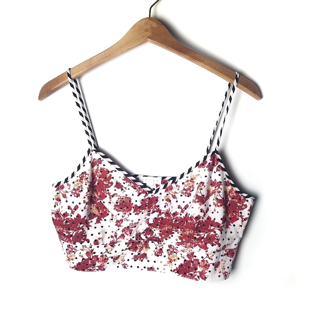 Leith | Spaghetti strap Floral print polka dot crop top Medium